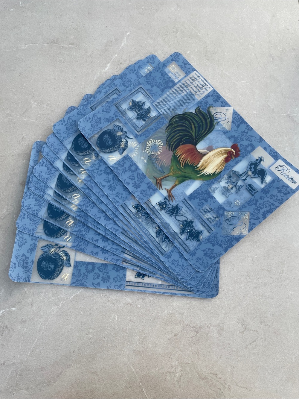 NEW Set of 12 Vinyl, Colorful  Rooster Decorative Placemats
